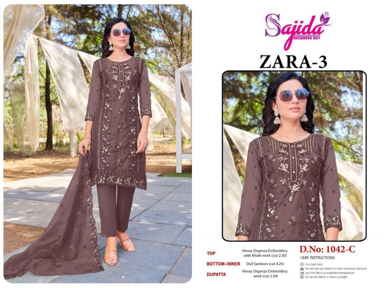 SAJIDA DESIGNER ZARA VOL 3 ORGANZA MODERN PAKISTANI DRESS MATERIAL