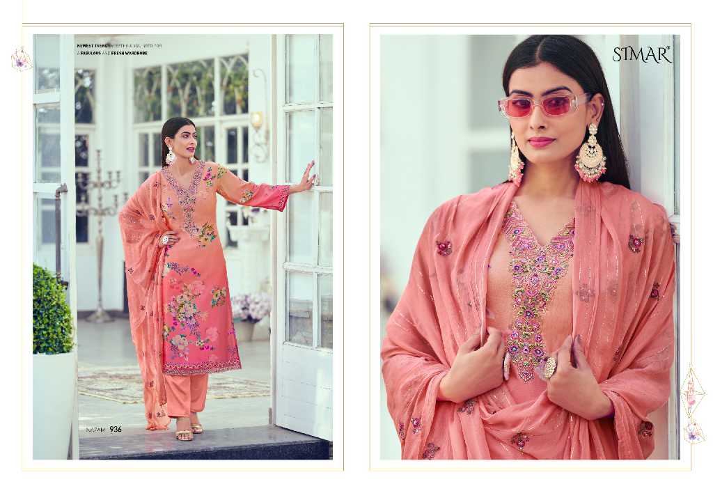 Glossy Simar Nazam Vol-2 Wholesale Pure Muslin With Embroidery Work Suits