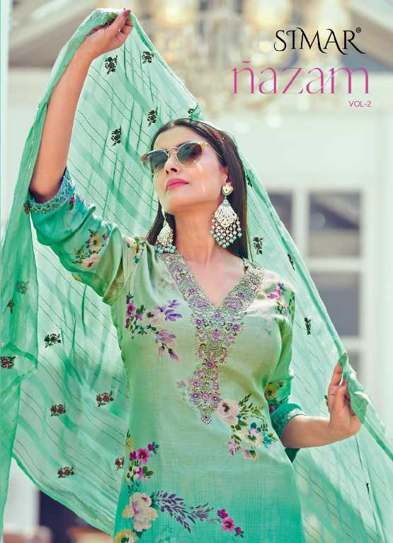 Glossy Simar Nazam Vol-2 Wholesale Pure Muslin With Embroidery Work Suits