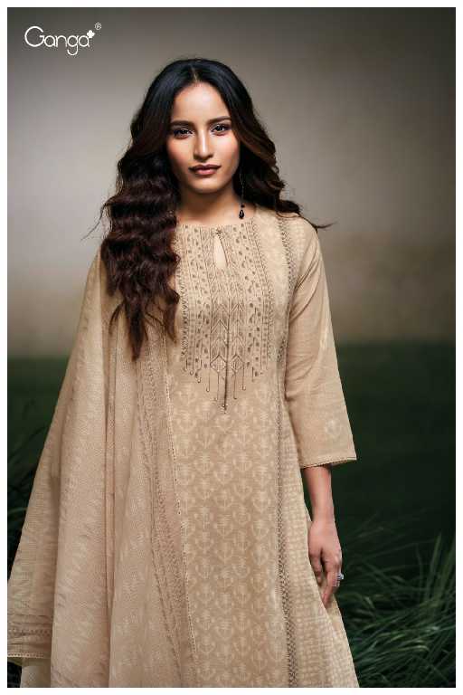 Ganga Hermona S3531 Wholesale Cotton Linen With Hand Embroidery Suits