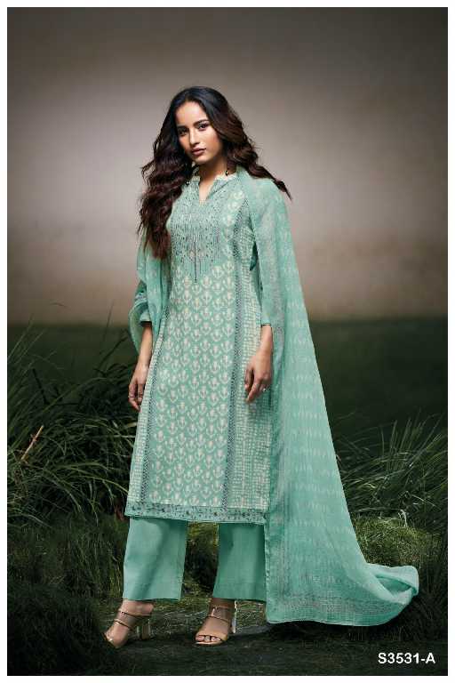 Ganga Hermona S3531 Wholesale Cotton Linen With Hand Embroidery Suits
