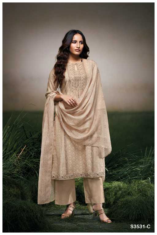 Ganga Hermona S3531 Wholesale Cotton Linen With Hand Embroidery Suits