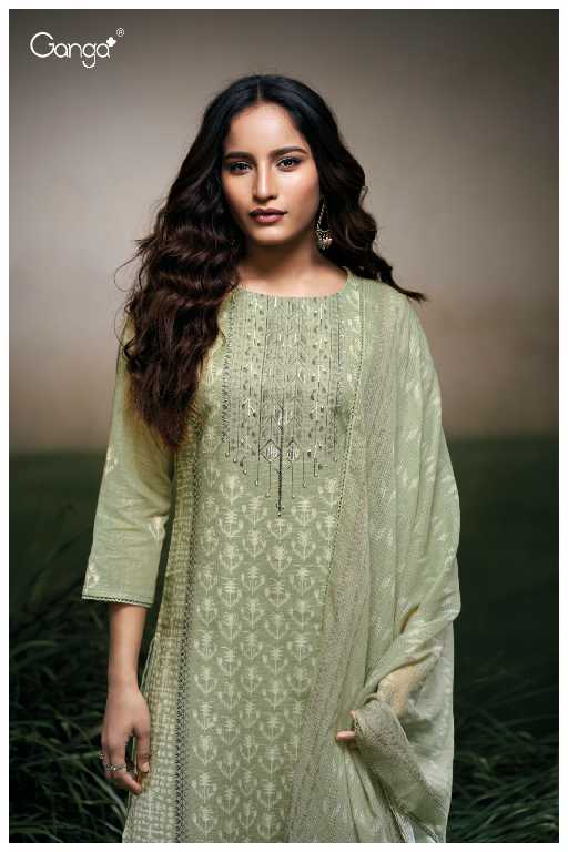Ganga Hermona S3531 Wholesale Cotton Linen With Hand Embroidery Suits