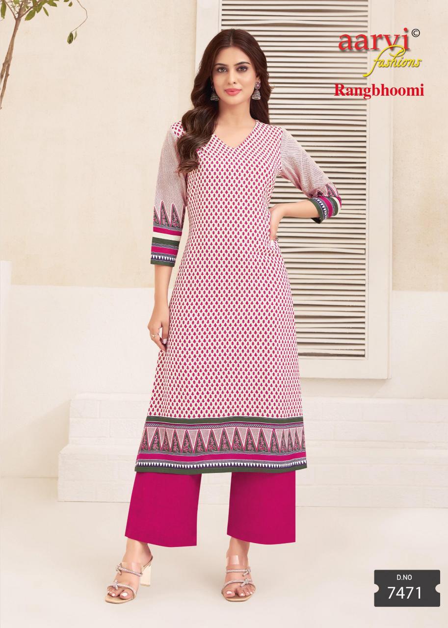 AARVI FASHION RANGBHOOMI VOL 1 READYMADE FLEX COTTON KURTI WITH PANT