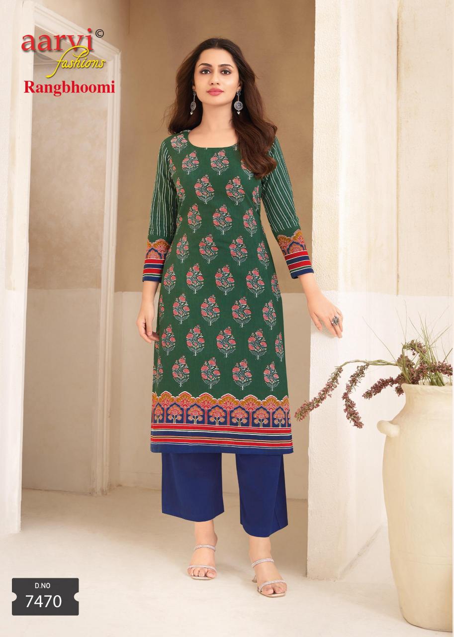 AARVI FASHION RANGBHOOMI VOL 1 READYMADE FLEX COTTON KURTI WITH PANT