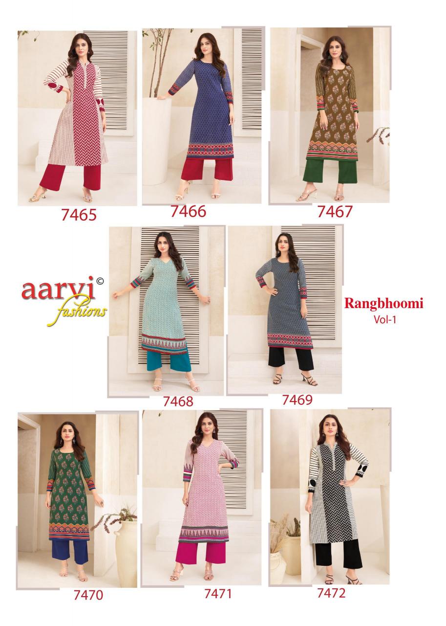 AARVI FASHION RANGBHOOMI VOL 1 READYMADE FLEX COTTON KURTI WITH PANT