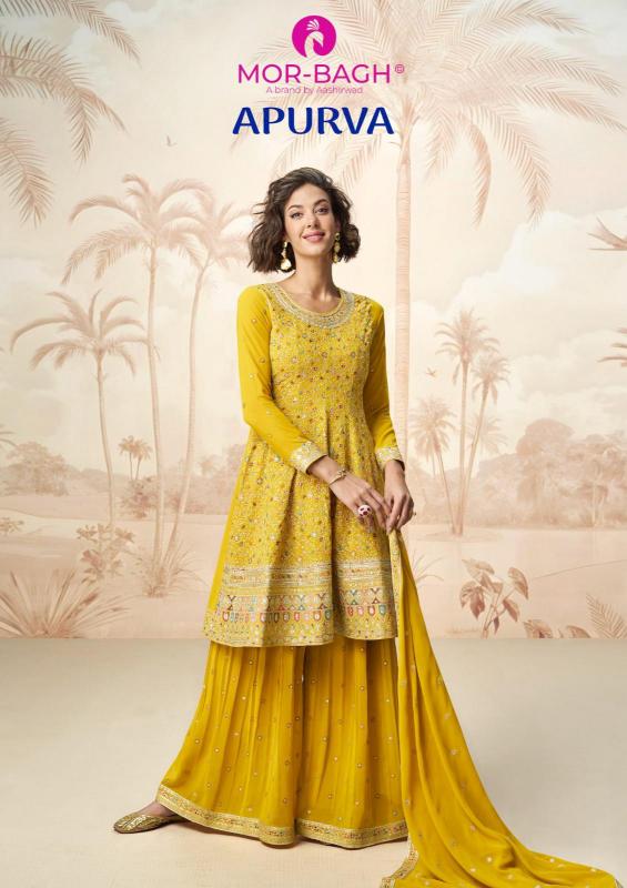 MOR BAGH BY AASHIRWAD APURVA WHOLESALE GEORGETTE READYMADE PARTY WEAR PLAZZO SUITS