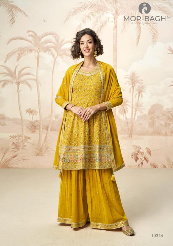 MOR BAGH BY AASHIRWAD APURVA WHOLESALE GEORGETTE READYMADE PARTY WEAR PLAZZO SUITS