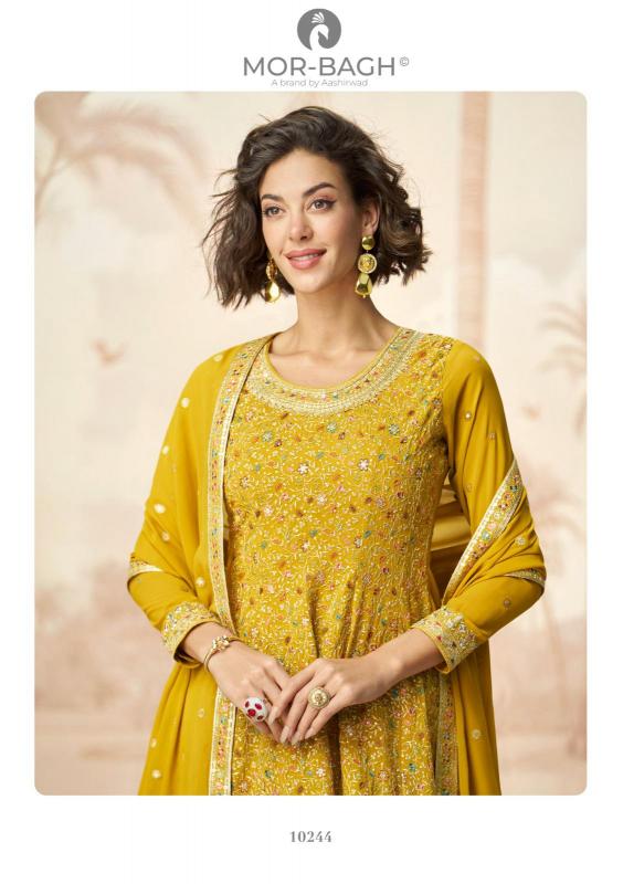 MOR BAGH BY AASHIRWAD APURVA WHOLESALE GEORGETTE READYMADE PARTY WEAR PLAZZO SUITS
