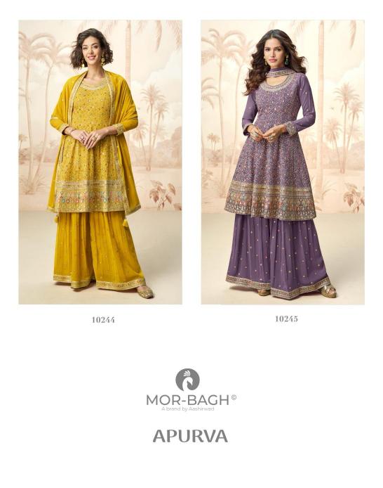 MOR BAGH BY AASHIRWAD APURVA WHOLESALE GEORGETTE READYMADE PARTY WEAR PLAZZO SUITS