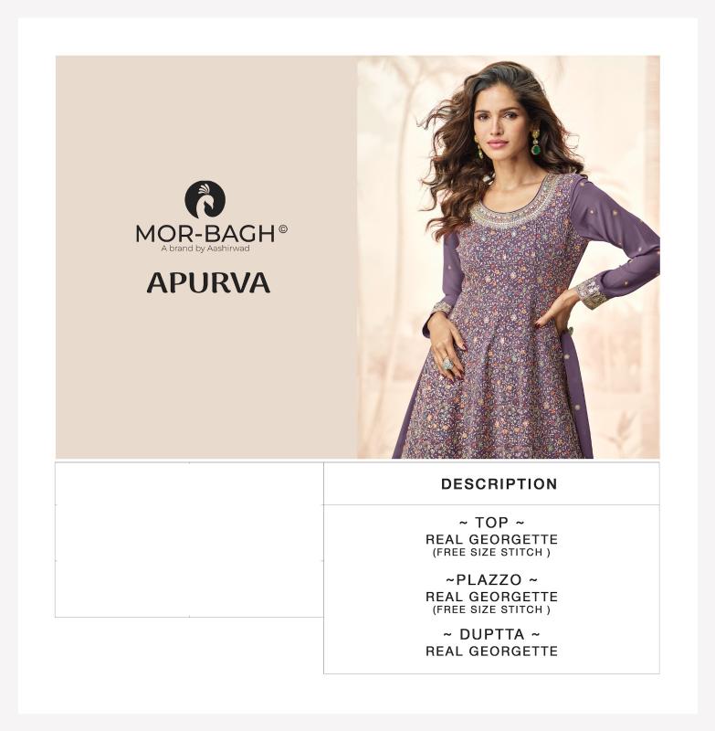 MOR BAGH BY AASHIRWAD APURVA WHOLESALE GEORGETTE READYMADE PARTY WEAR PLAZZO SUITS