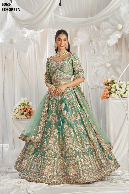 PF Series 6061 Colours Wholesale Tissue Fabrics Designer Lehengas Choli