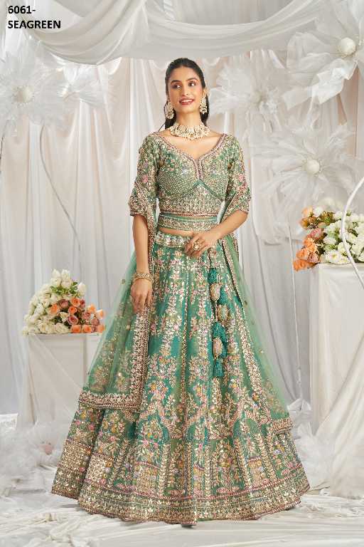 PF Series 6061 Colours Wholesale Tissue Fabrics Designer Lehengas Choli