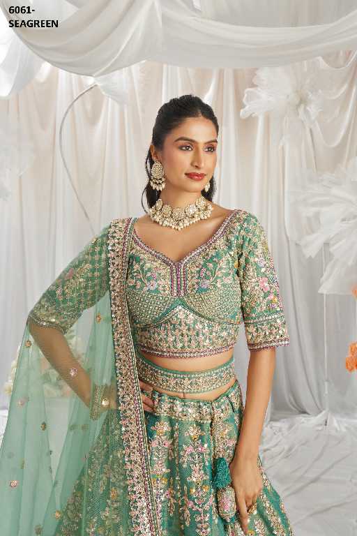 PF Series 6061 Colours Wholesale Tissue Fabrics Designer Lehengas Choli