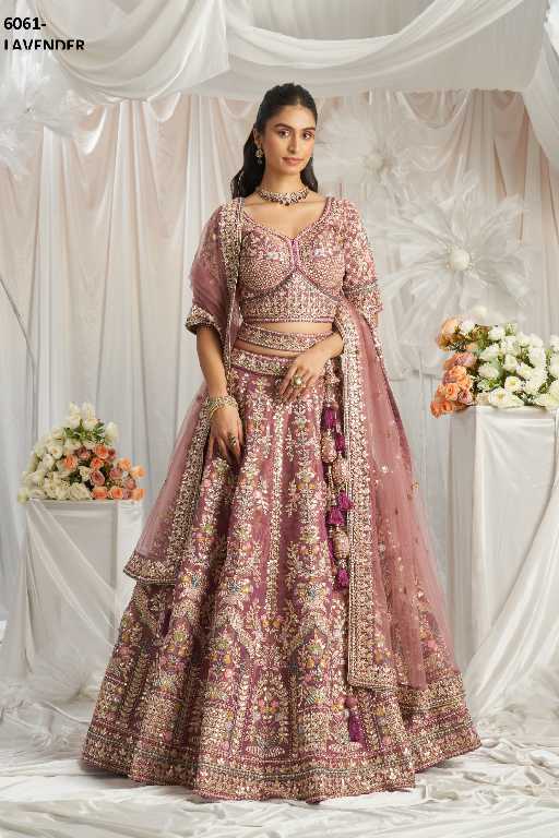 PF Series 6061 Colours Wholesale Tissue Fabrics Designer Lehengas Choli