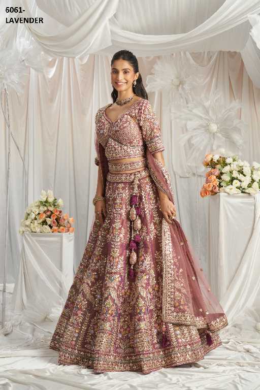 PF Series 6061 Colours Wholesale Tissue Fabrics Designer Lehengas Choli
