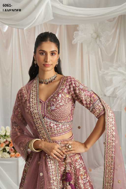PF Series 6061 Colours Wholesale Tissue Fabrics Designer Lehengas Choli