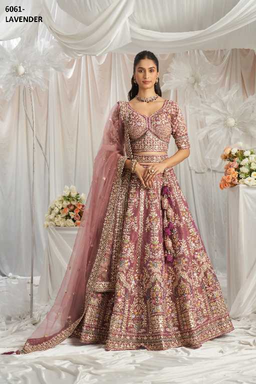 PF Series 6061 Colours Wholesale Tissue Fabrics Designer Lehengas Choli