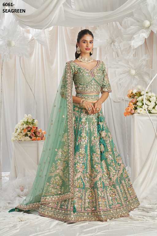 PF Series 6061 Colours Wholesale Tissue Fabrics Designer Lehengas Choli
