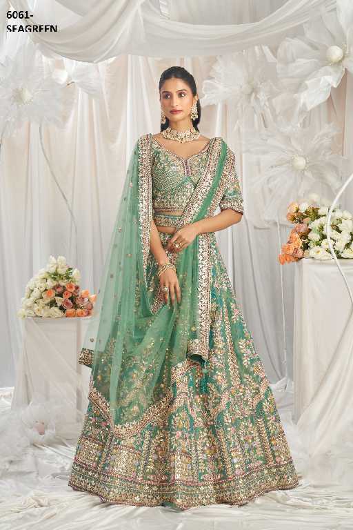 PF Series 6061 Colours Wholesale Tissue Fabrics Designer Lehengas Choli