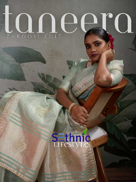 Sethnic Taneera Zardost Edit Wholesale Linen Tissue With Rich Pallu Sarees