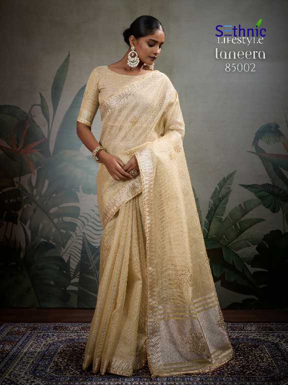 Sethnic Taneera Zardost Edit Wholesale Linen Tissue With Rich Pallu Sarees
