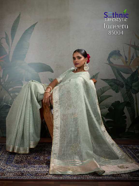 Sethnic Taneera Zardost Edit Wholesale Linen Tissue With Rich Pallu Sarees