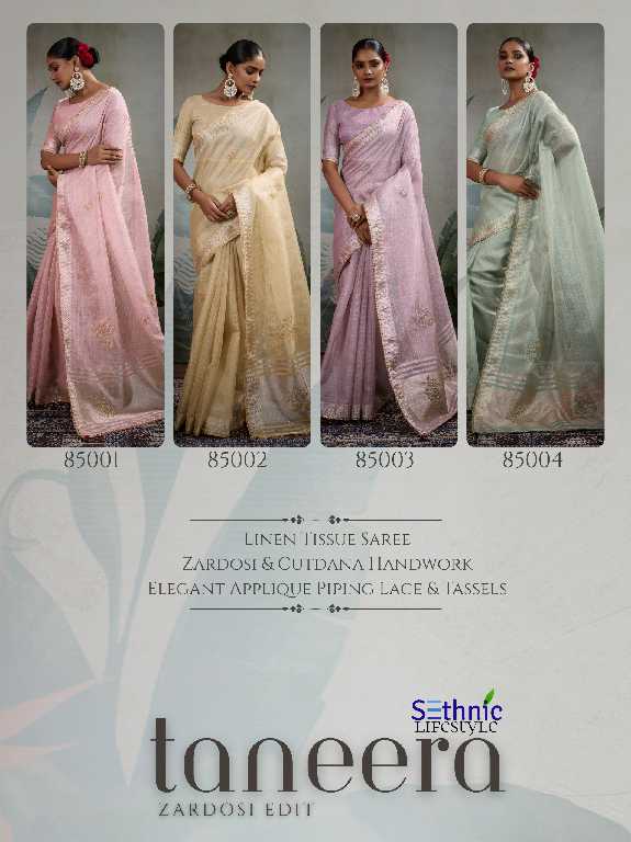 Sethnic Taneera Zardost Edit Wholesale Linen Tissue With Rich Pallu Sarees