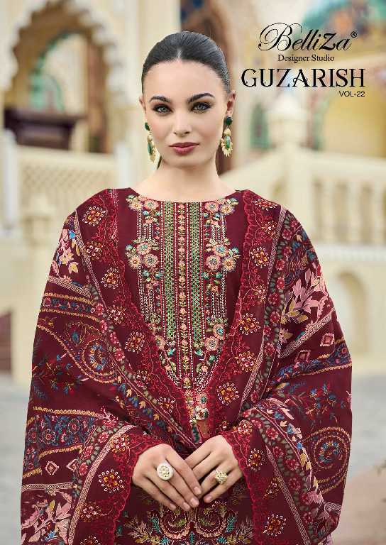 guzarish vol 22 by belliza designer cotton pakistani embroidery 3pcs dress