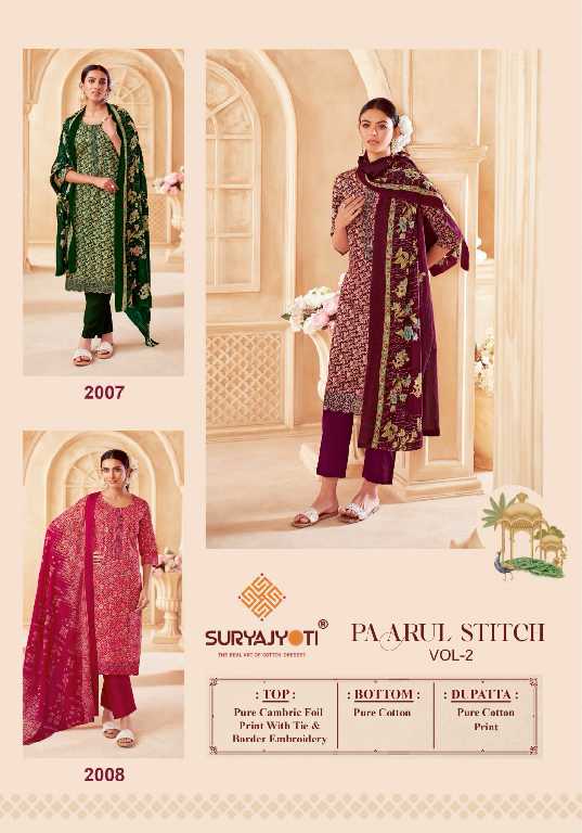 Suryajyoti Paarul Stitch Vol-2 Wholesale Cotton With Embroidery Readymade Suits