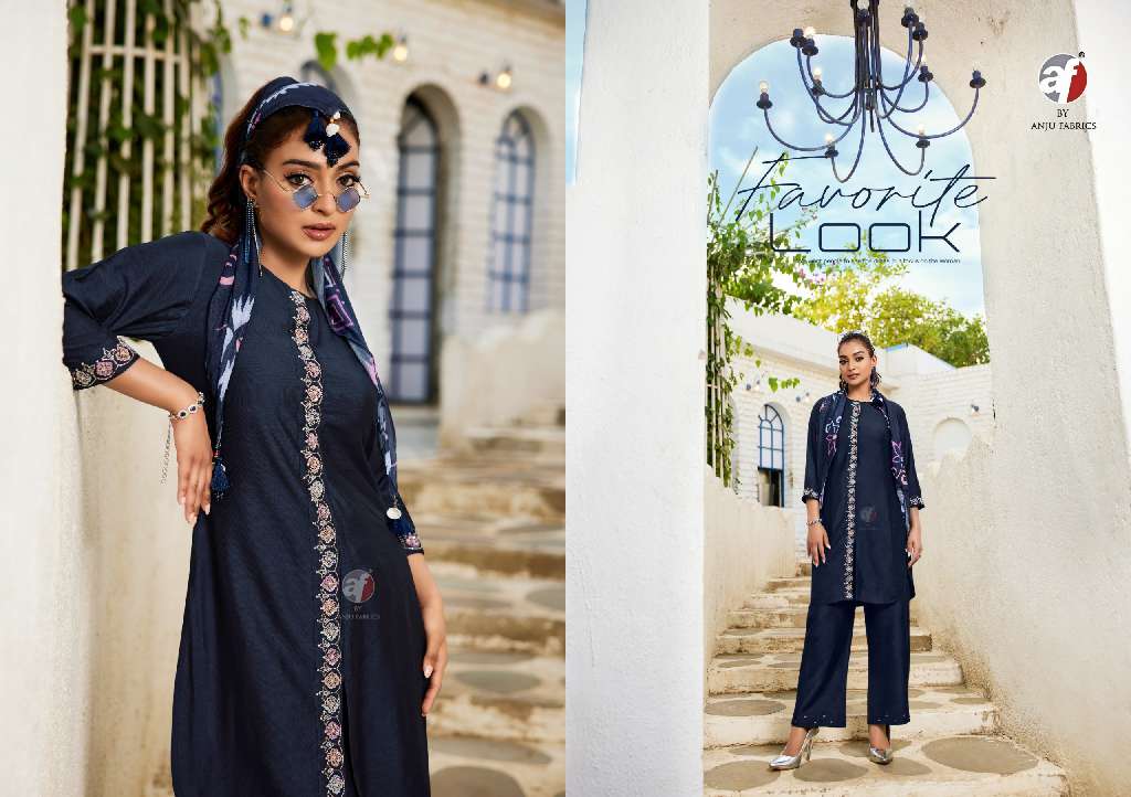 ANJU FAB PRESENT FUSION VOL-5 WHOLESALE DESIGNER KURTI WITH PALAZZOO PANT AND SCARF