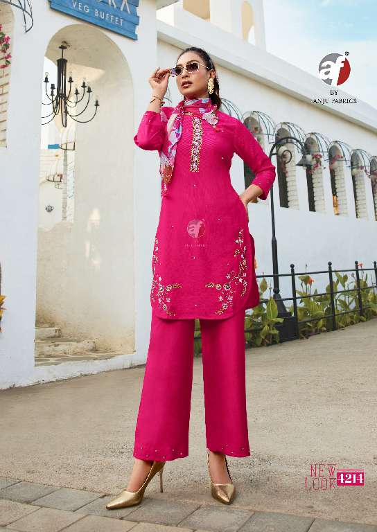 ANJU FAB PRESENT FUSION VOL-5 WHOLESALE DESIGNER KURTI WITH PALAZZOO PANT AND SCARF