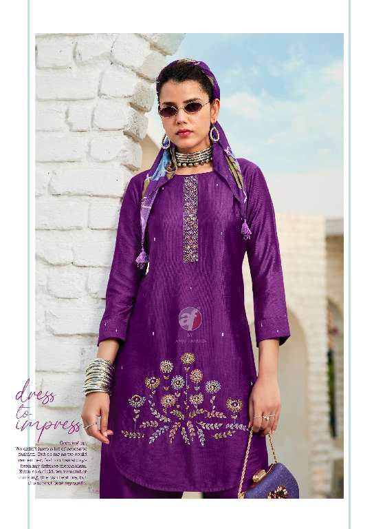 ANJU FAB PRESENT FUSION VOL-5 WHOLESALE DESIGNER KURTI WITH PALAZZOO PANT AND SCARF