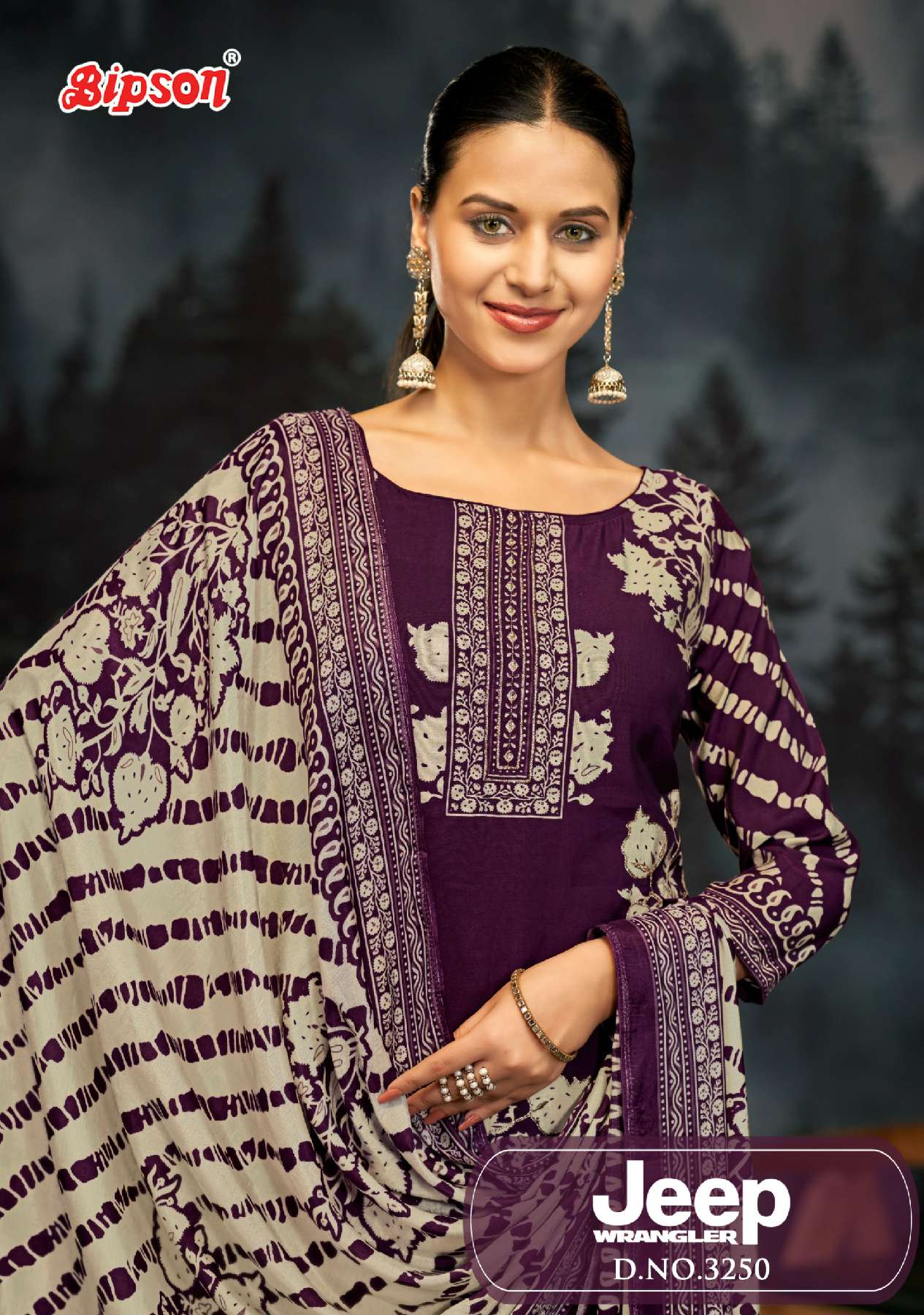 BIPSON JEEP WRANGLAR D.NO 3250 WHOLESALE PURE ROMAN SILK PRINT WITH HANDWORK DRESS MATERIAL