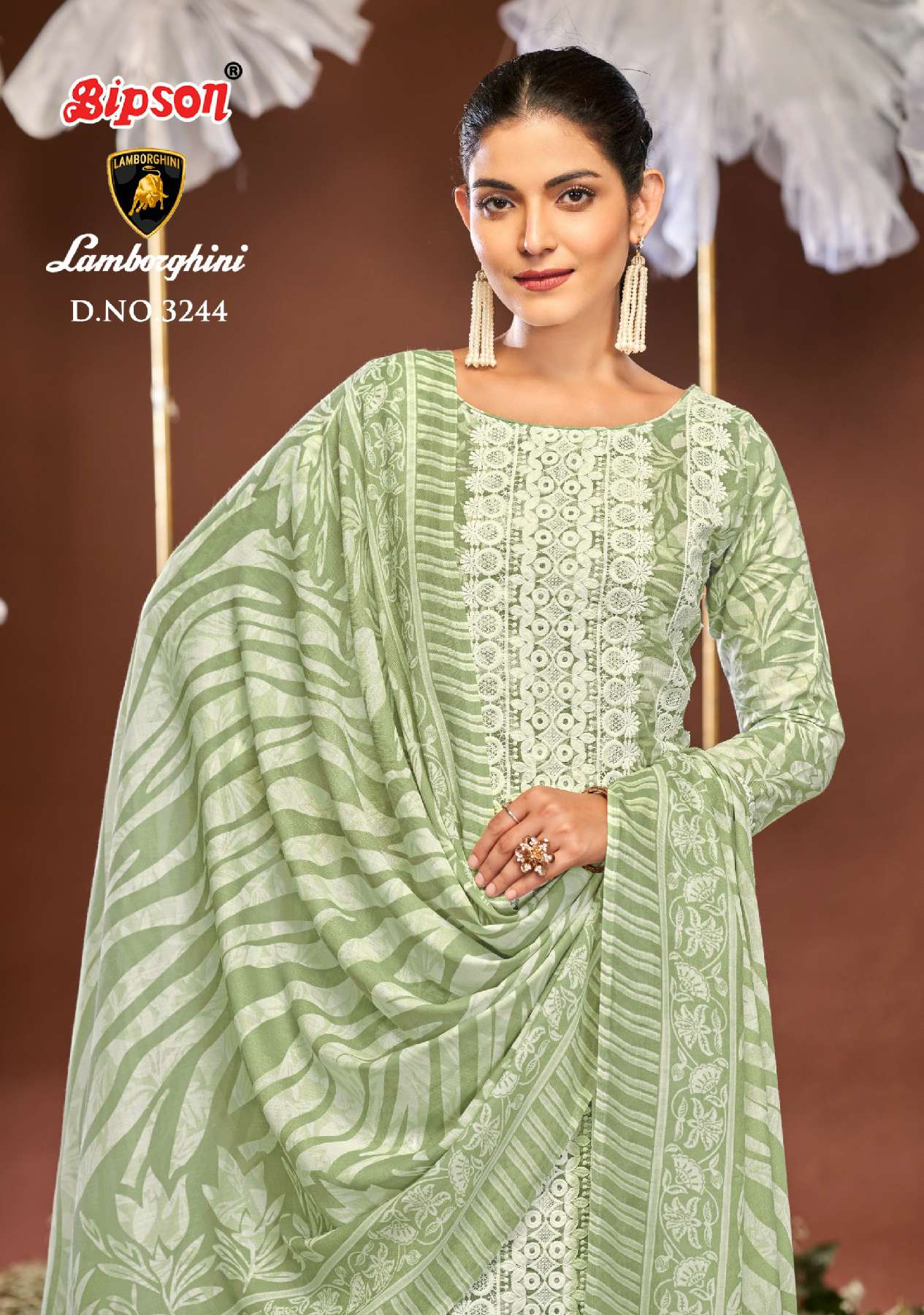 BIPSON LAMBORGHINI D.NO 3244 WHOLESALE PURE COTTON PRINT WITH SCHIFFLI WORK DRESS MATERIAL