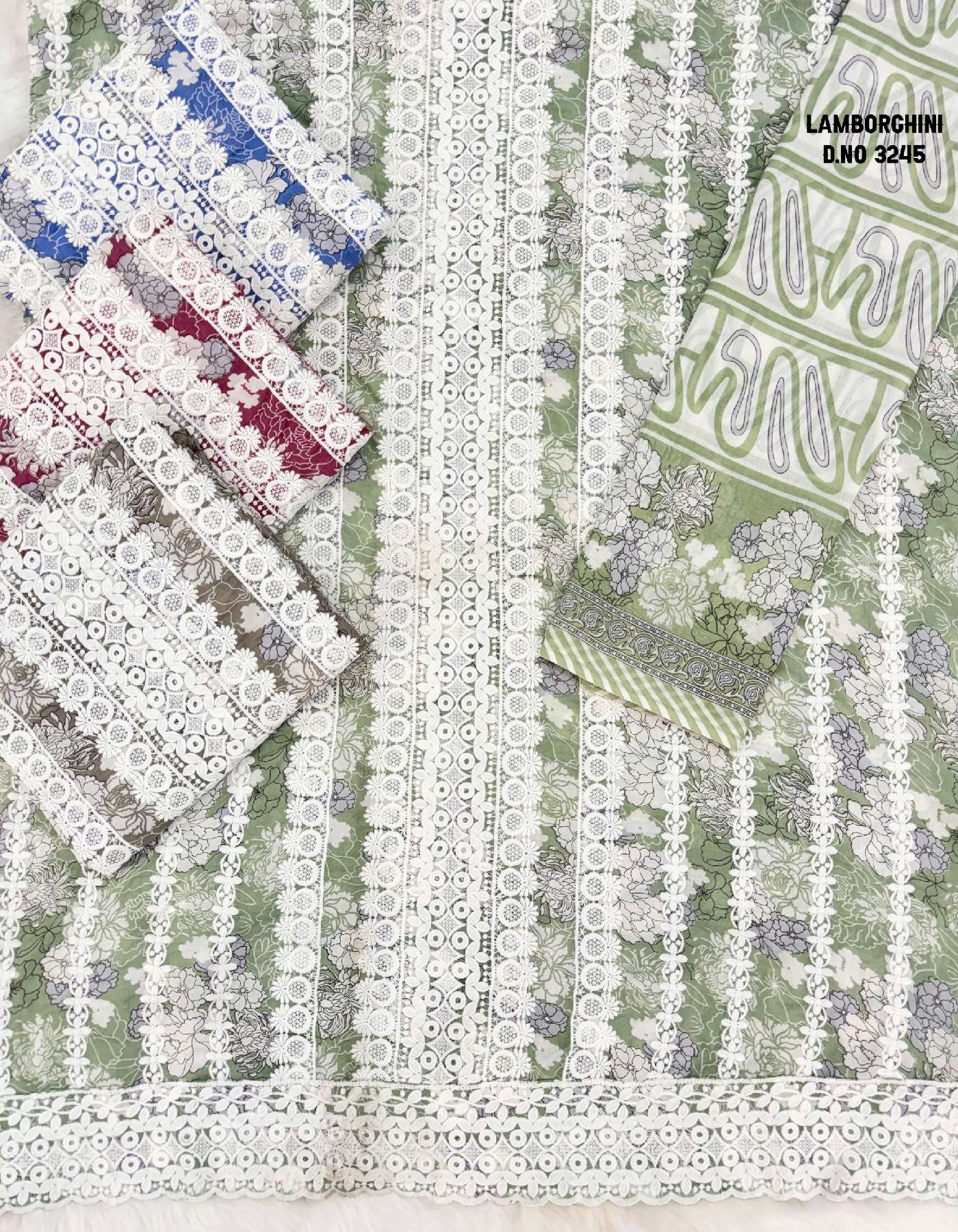 BIPSON LAMBORGHINI D.NO 3245 WHOLESALE PURE COTTON PRINT WITH SCHIFFLI WORK DRESS MATERIAL