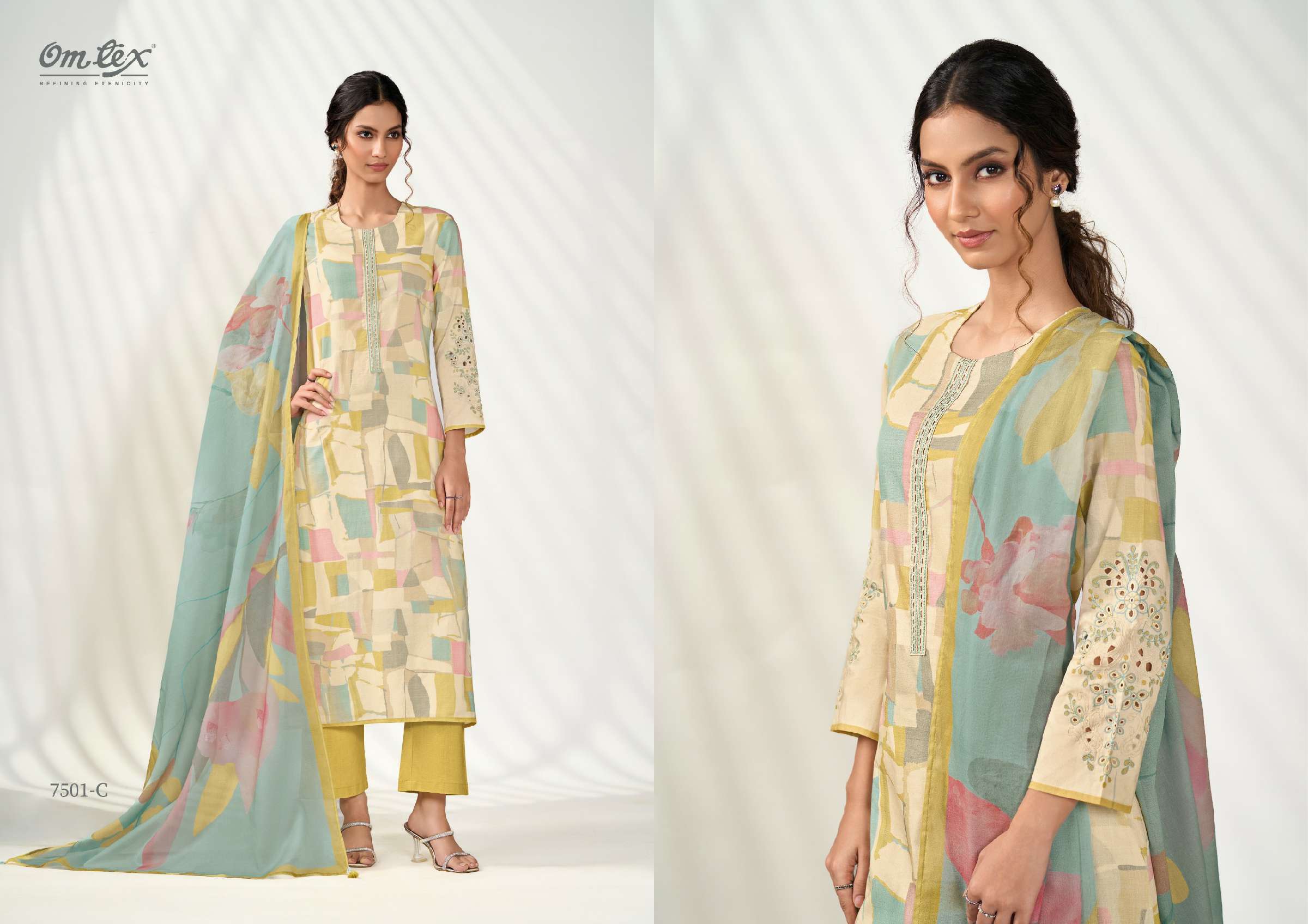 OMTEX PRESENT VASTRA WHOLESALE PREMIUM LAWN COTTON DIGITAL PRINT WITH EMBROIDERY  SALWAR SUITS
