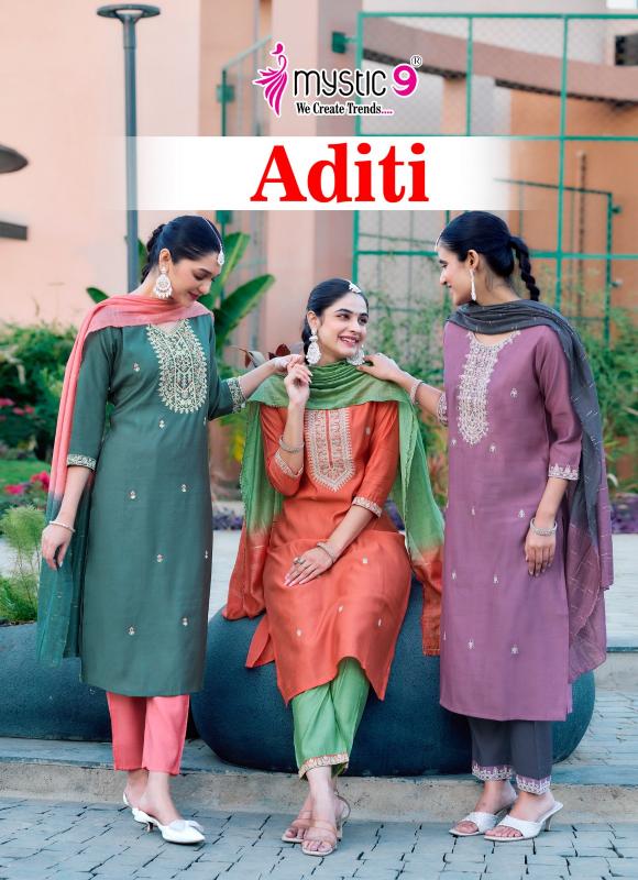 ADITI VOL 1 BY MYSTIC 9 ROMAN SILK READYMADE EXCLUSIVE 3PCS DRESS