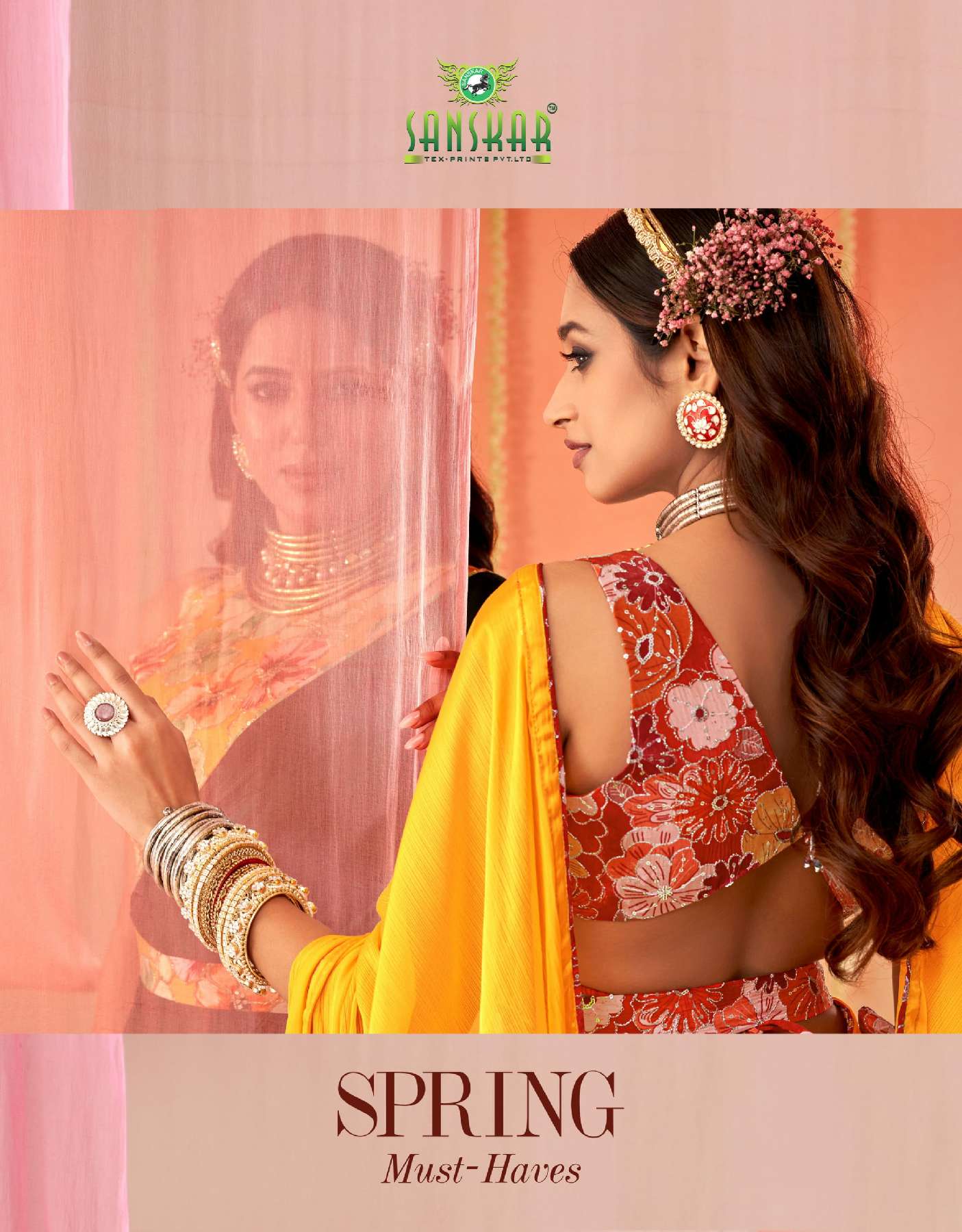SANSKAR TEX PRINTS SPRING WHOLESALE SARTTIN CHIFFON DIGITAL PRINT WITH EMBROIDERY WOEK SAREES