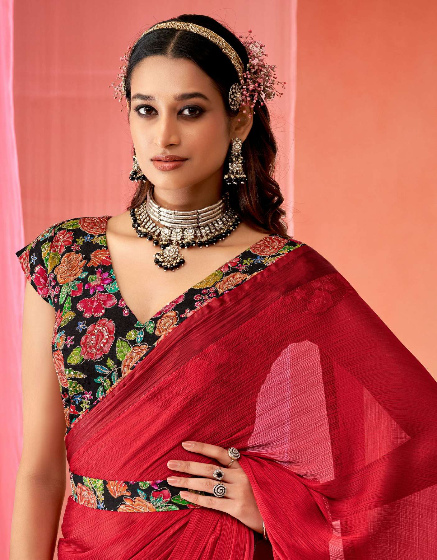 SANSKAR TEX PRINTS SPRING WHOLESALE SARTTIN CHIFFON DIGITAL PRINT WITH EMBROIDERY WOEK SAREES