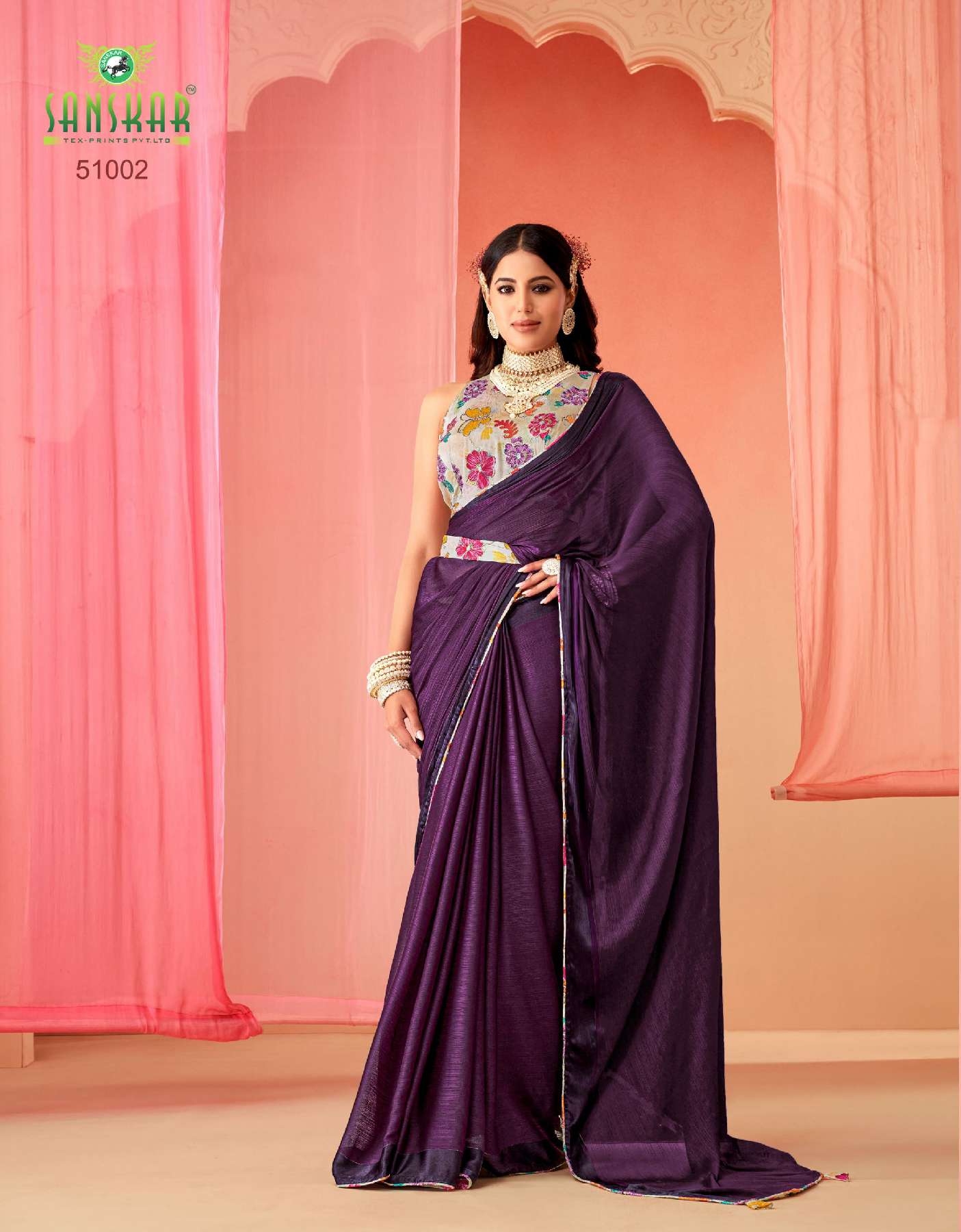 SANSKAR TEX PRINTS SPRING WHOLESALE SARTTIN CHIFFON DIGITAL PRINT WITH EMBROIDERY WOEK SAREES