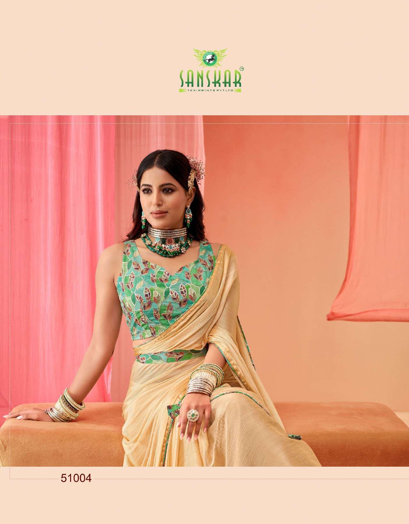 SANSKAR TEX PRINTS SPRING WHOLESALE SARTTIN CHIFFON DIGITAL PRINT WITH EMBROIDERY WOEK SAREES