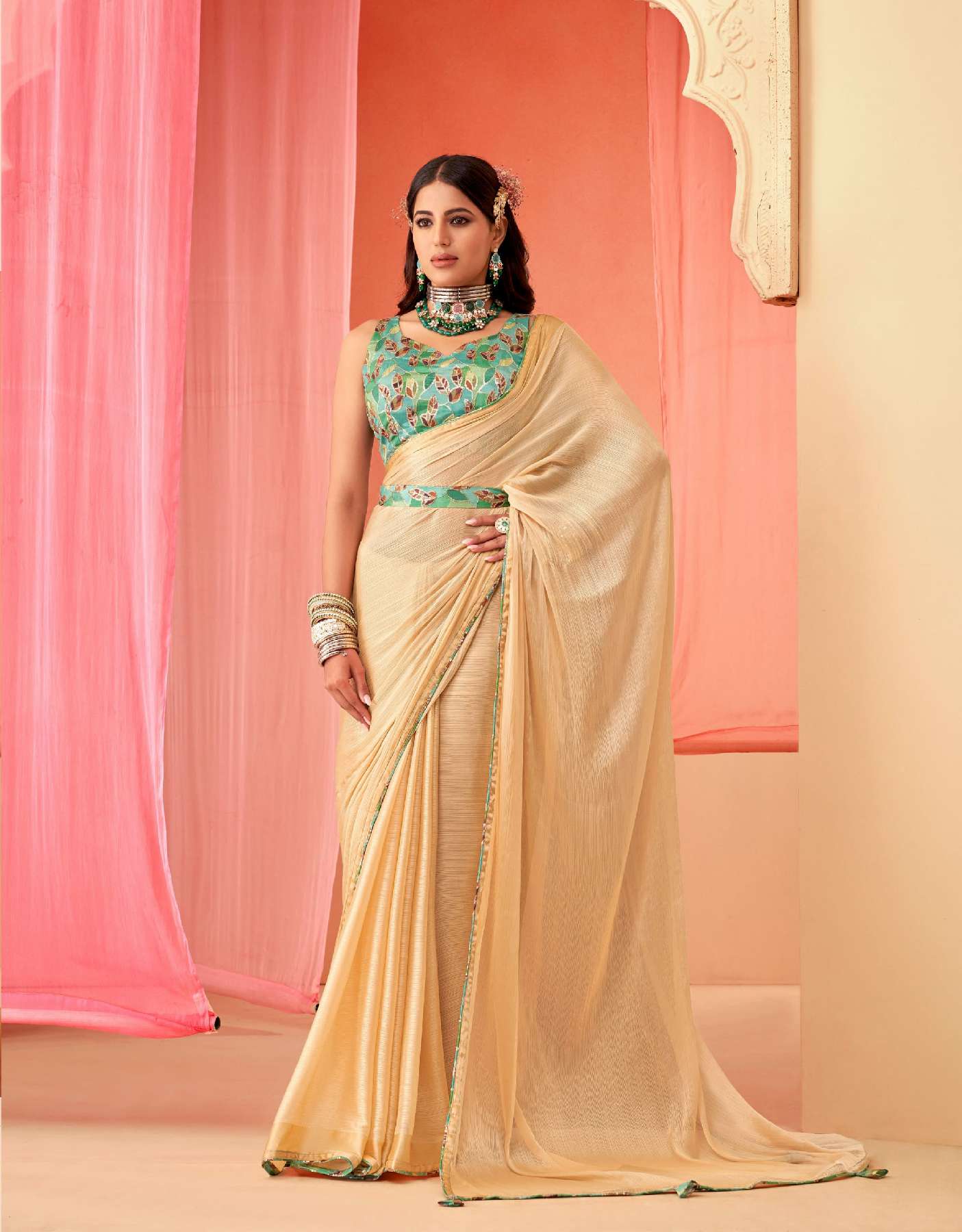 SANSKAR TEX PRINTS SPRING WHOLESALE SARTTIN CHIFFON DIGITAL PRINT WITH EMBROIDERY WOEK SAREES