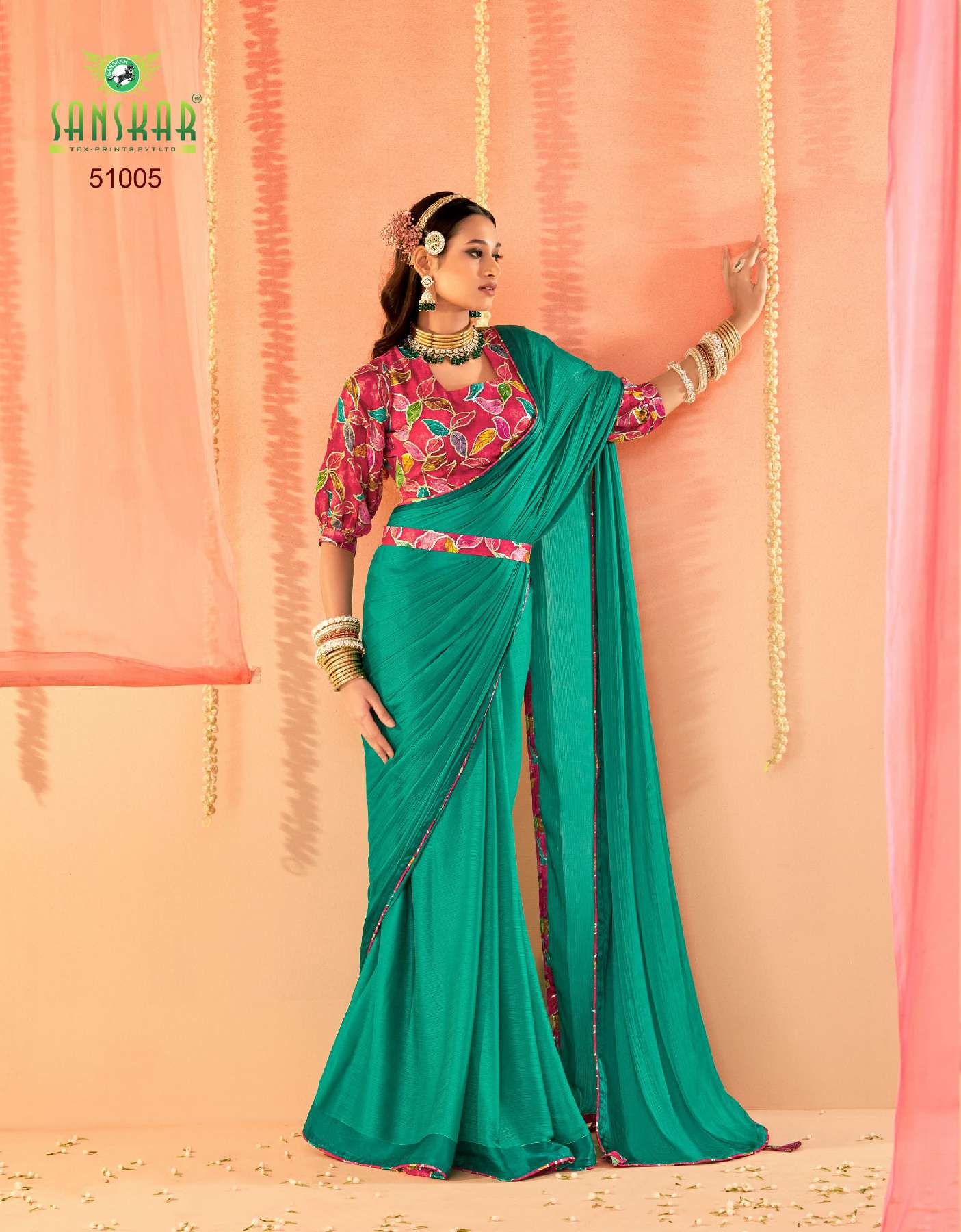 SANSKAR TEX PRINTS SPRING WHOLESALE SARTTIN CHIFFON DIGITAL PRINT WITH EMBROIDERY WOEK SAREES