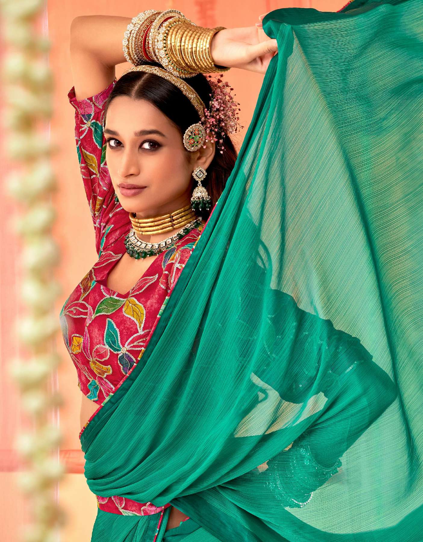 SANSKAR TEX PRINTS SPRING WHOLESALE SARTTIN CHIFFON DIGITAL PRINT WITH EMBROIDERY WOEK SAREES
