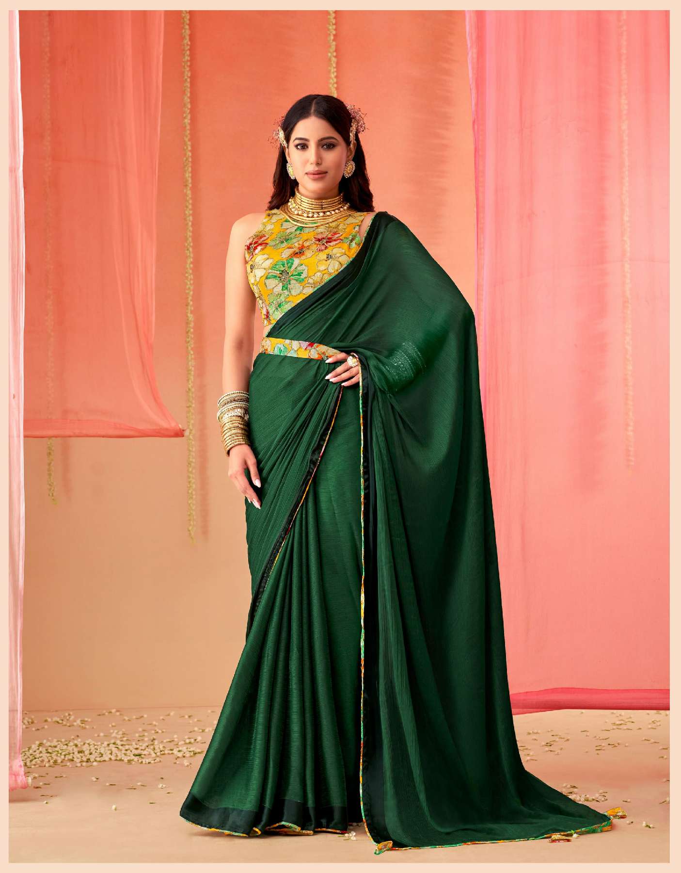 SANSKAR TEX PRINTS SPRING WHOLESALE SARTTIN CHIFFON DIGITAL PRINT WITH EMBROIDERY WOEK SAREES