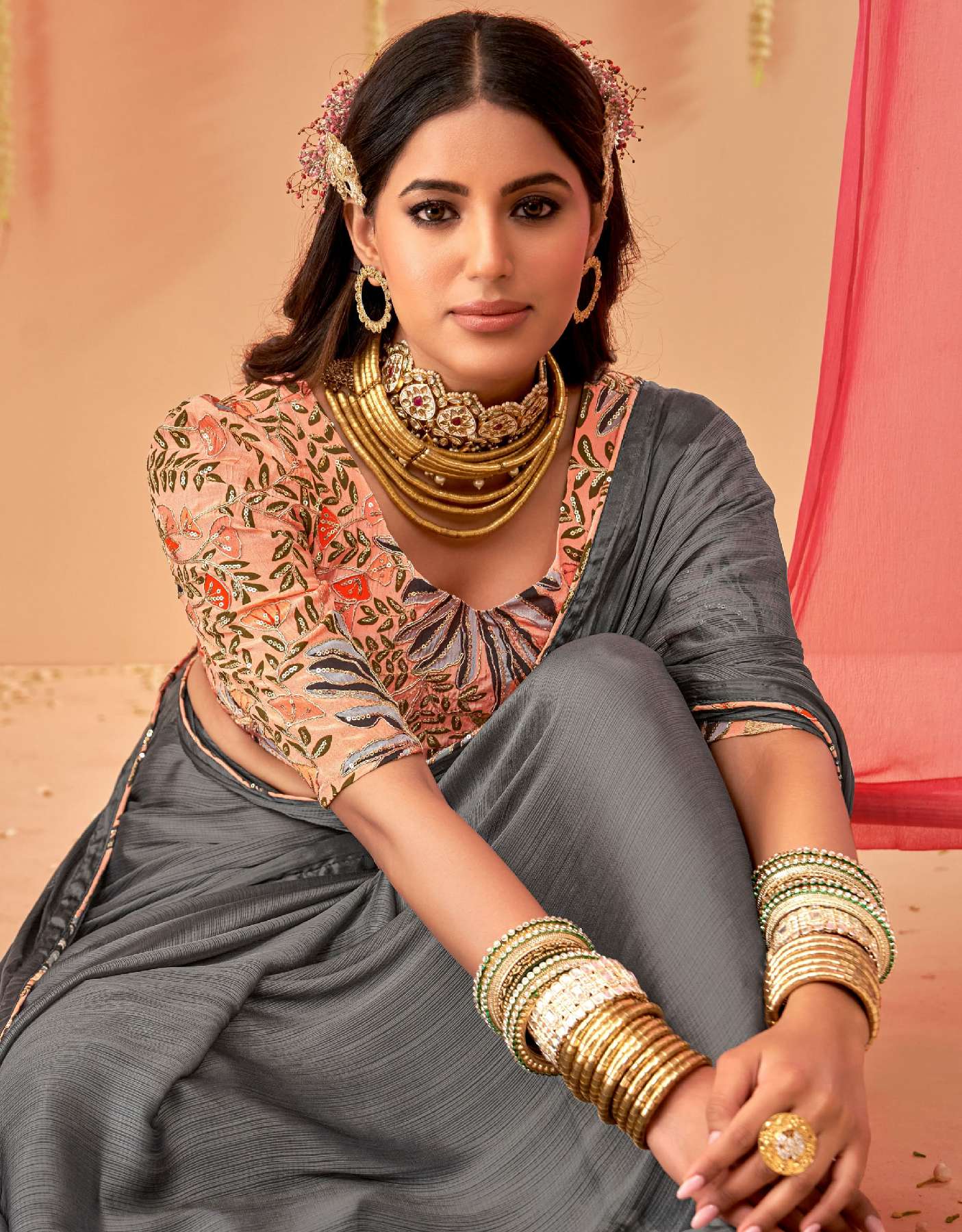 SANSKAR TEX PRINTS SPRING WHOLESALE SARTTIN CHIFFON DIGITAL PRINT WITH EMBROIDERY WOEK SAREES