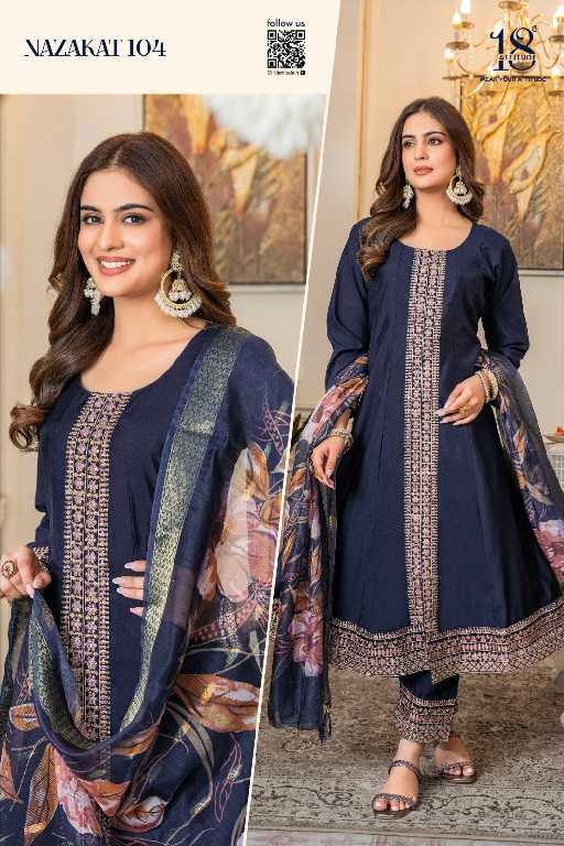 18 Attitude Nazakat Wholesale Pure Muslin Top With Pant And Dupatta