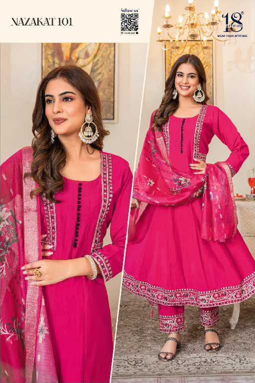 18 Attitude Nazakat Wholesale Pure Muslin Top With Pant And Dupatta