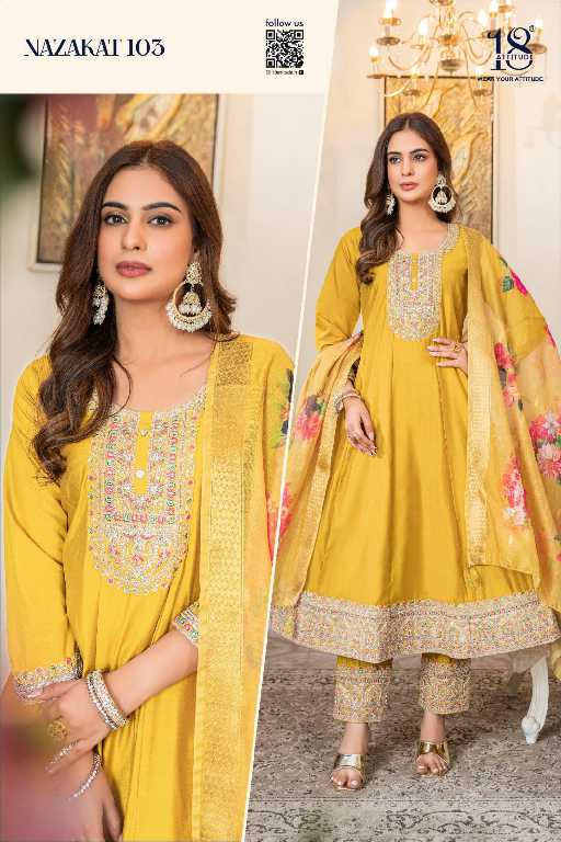 18 Attitude Nazakat Wholesale Pure Muslin Top With Pant And Dupatta